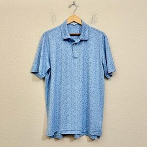 PETER MILLAR Summer Comfort Polo Shirt Light Blue Skull Print Golf Preppy